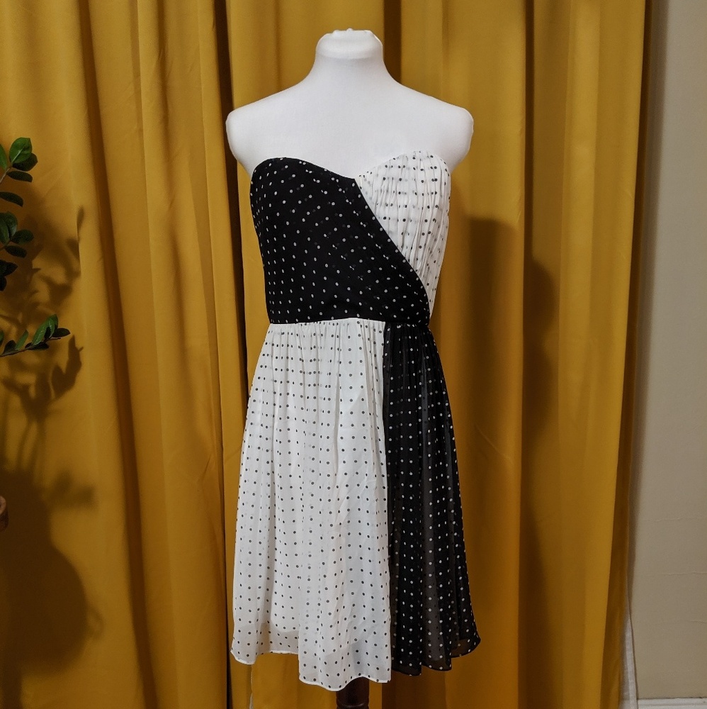 Donna Morgan Polka Dot Chiffon Strapless Dress
